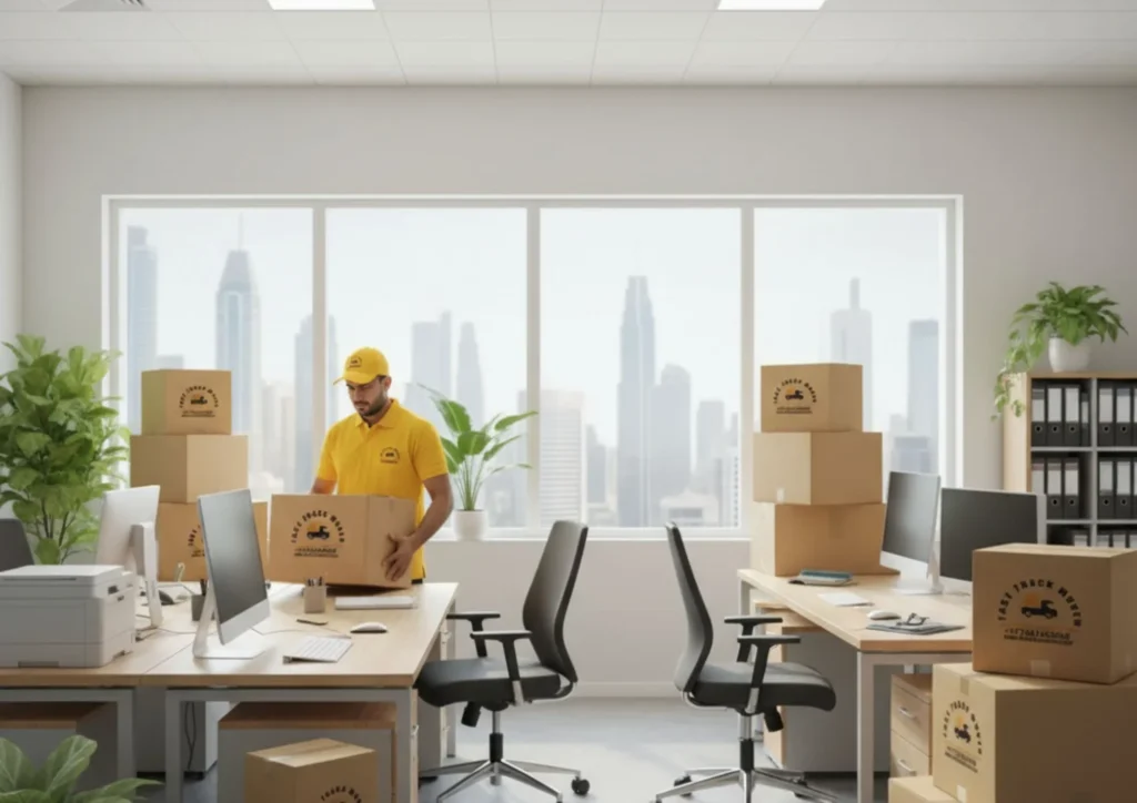 Affordable office movers and packers in Dubai packing business files.